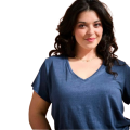 Tee Shirt Col V LEMAHIEU Alina Lin Bleu Marine