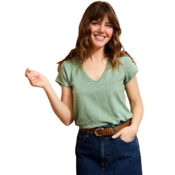 Tee Shirt Col V LEMAHIEU Alina Lin Bleu Marine